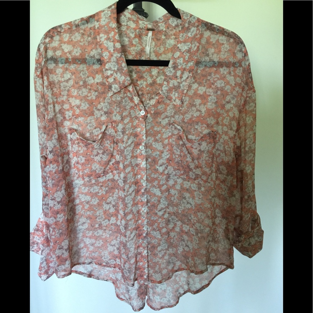 Free People salmon print button front top